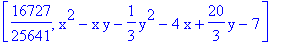 [16727/25641, x^2-x*y-1/3*y^2-4*x+20/3*y-7]